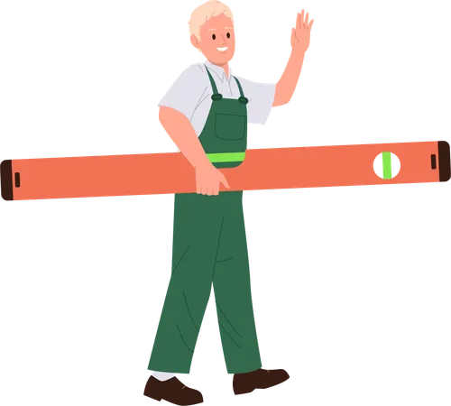 Repairman holding level tool  イラスト