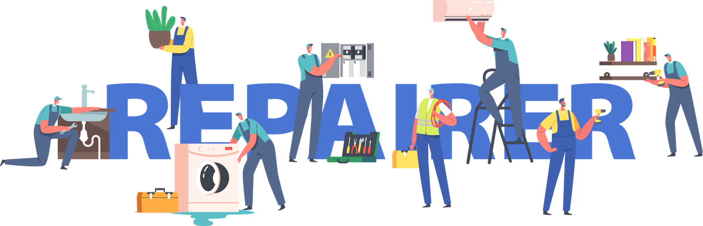 Repairman repairing appliances  イラスト