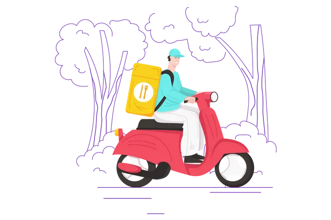 Repartidor montando scooter  Illustration