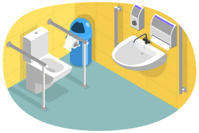 Restroom For Disabled People and Accessible Public Toilet  イラスト