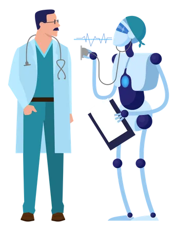 Roboter unterstützen Arzt bei der Gesundheitsfürsorge  Illustration