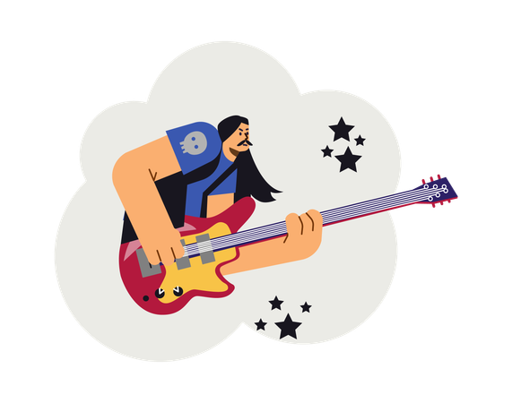 Rock band artist plays guitar rock  Illustration