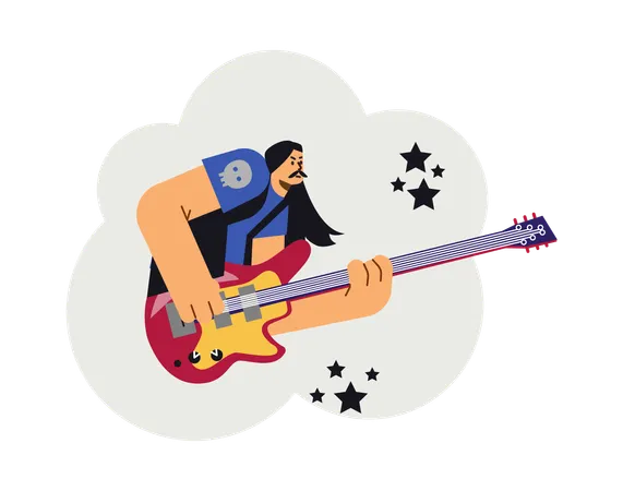 Rock band artist plays guitar rock  Illustration
