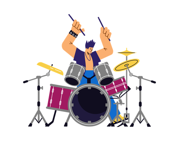 Rock band drummer plays the drums  Illustration