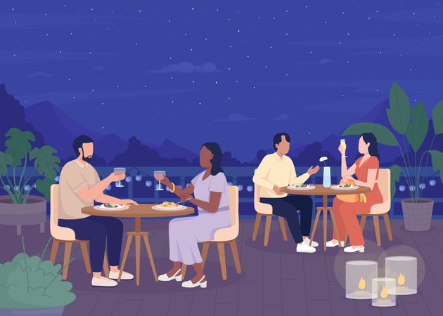 Romantic intimate dinner at resort  일러스트레이션