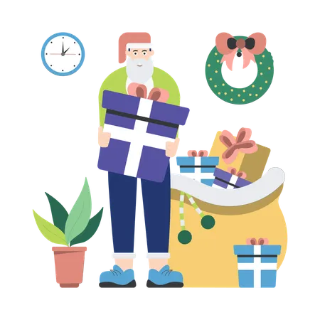 Santa with christmas gifts  Illustration