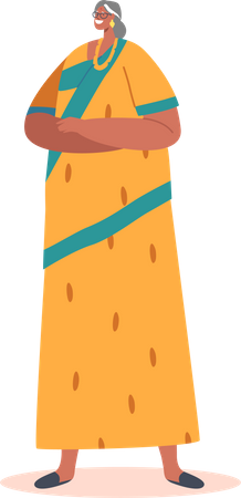 Senior Indian Woman wear Long Sari  Illustration