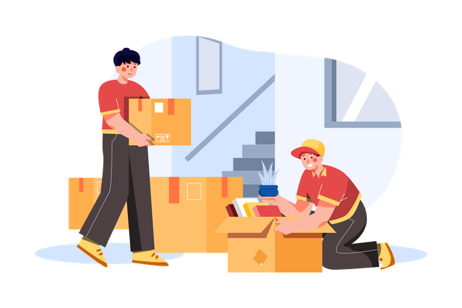 Servicios de embalaje y mudanzas.  Illustration