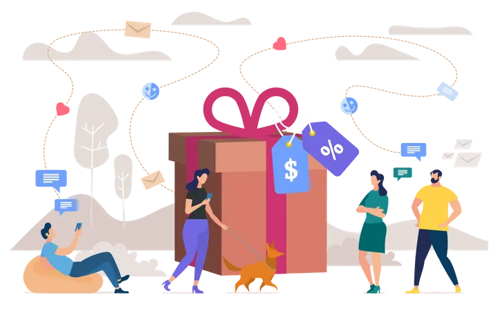 Shopping Holiday Gifts with Discount on Store Seasonal Sale  Illustration