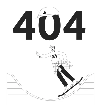 Skater rides on ramp black white error 404 flash message  Illustration
