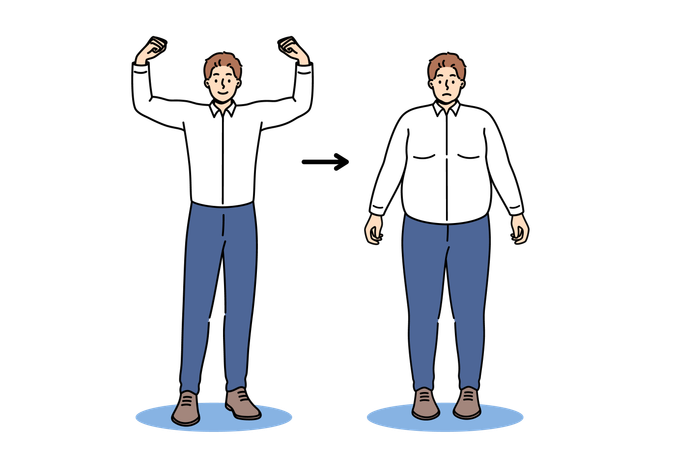 Slim man proud of getting rid of obesity and excess weight thanks to lifestyle transformation  Illustration