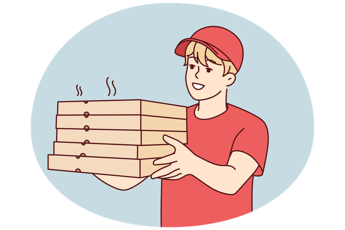 Smiling deliveryman with pizza boxes  Illustration
