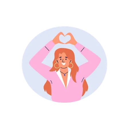 Smiling young woman joining hands above head in shape of heart  Illustration
