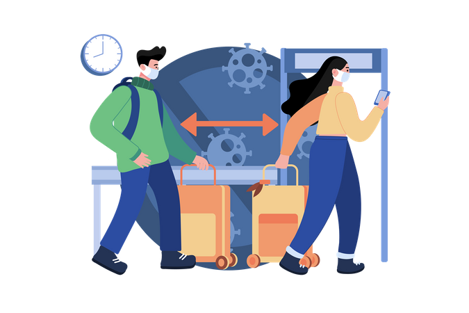Social Distancing In Airport  Illustration
