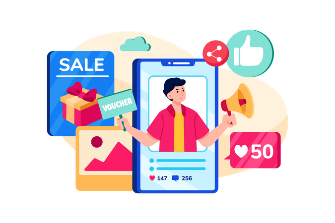 Social Media Promotion For Offline Store  일러스트레이션