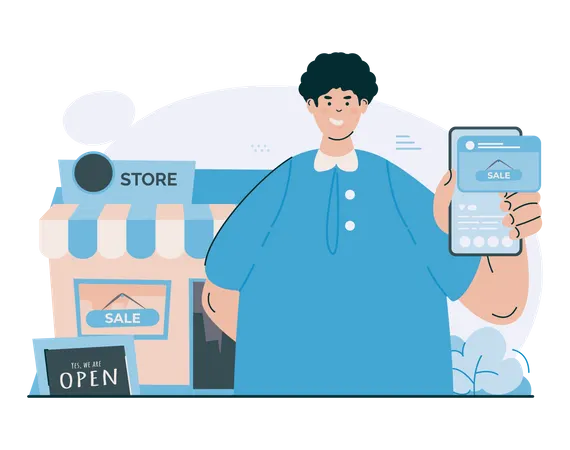 Social media promotion for offline store  Illustration