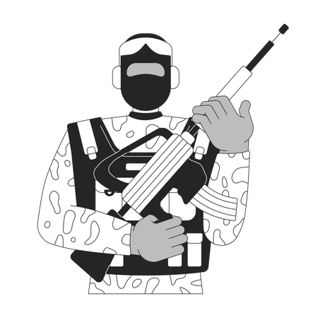 Soldado armado em uniforme camuflado  Ilustração