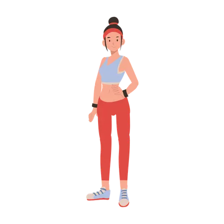 Sportliche Frau in Sportbekleidung posiert selbstbewusst für Fitness-Motivation und Fitnesstraining  Illustration