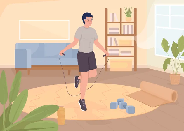 Sportsman doing exercises with jumping rope  イラスト