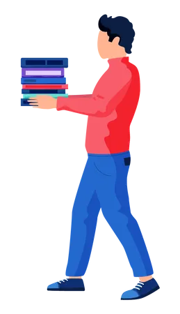 Student holding pile of books  Illustration