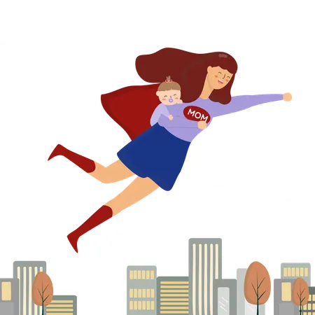 Super mom with child  Illustration