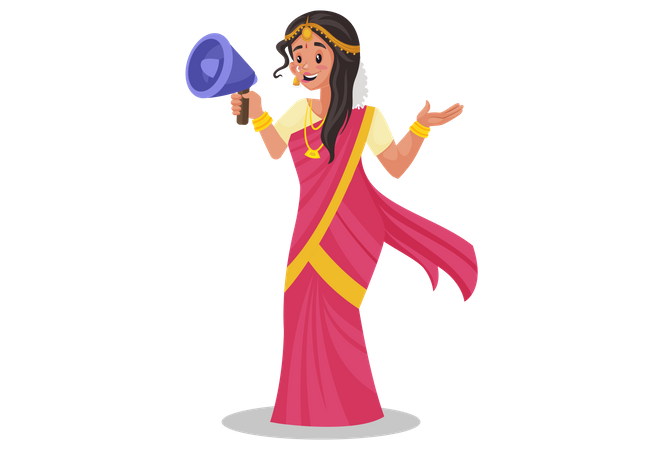 Tamil woman making announcement using megaphone  일러스트레이션