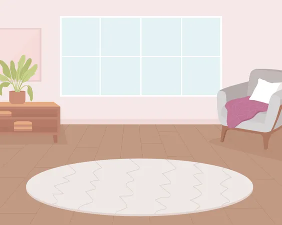 Tapete redondo na sala vazia  Ilustração
