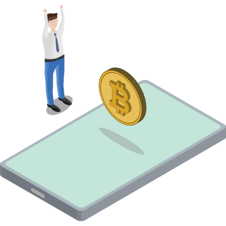 Telefon Bitcoin schwebenden Mann Hände in der Luft  Illustration