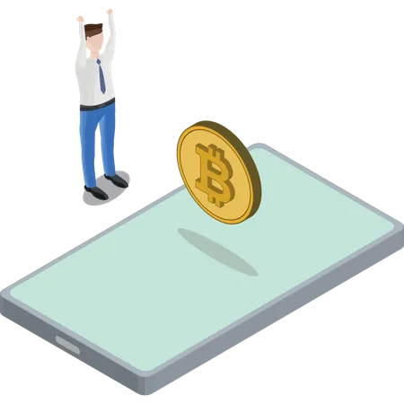 Telefon Bitcoin schwebenden Mann Hände in der Luft  Illustration