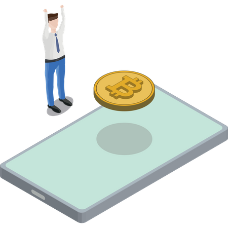 Telefon Bitcoin schweben zurück Mann Hände in der Luft  Illustration