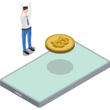 Telefon Bitcoin schweben zurück Mann Hände in der Luft  Illustration