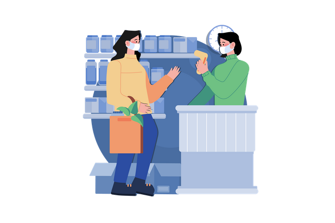 Temperature Checking At The Supermarket  Illustration