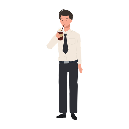 Thai University Student in Uniform Enjoying Iced Coffee on Campus  Illustration
