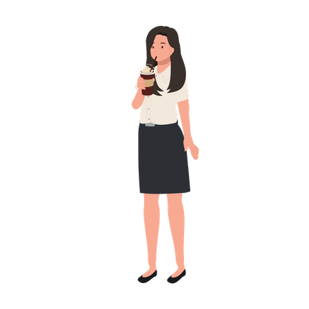 Thai University Student in Uniform Enjoying Iced Coffee on Campus  Illustration