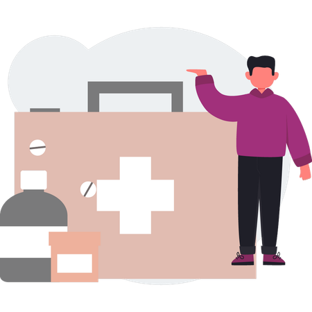 The man is presenting first aid kit  Illustration