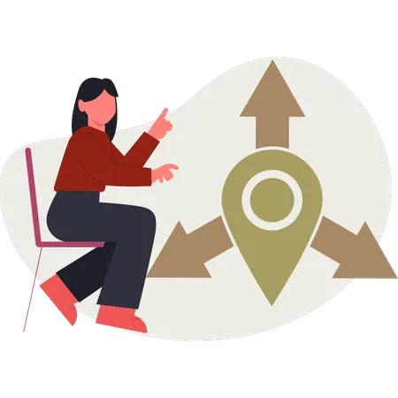 The woman is looking location direction  Illustration