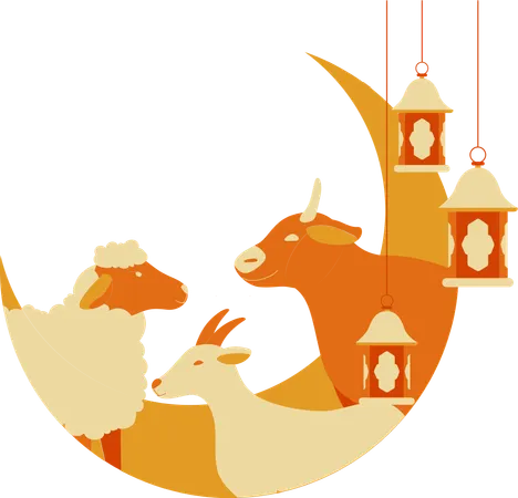 Three animals with full moon  Illustration