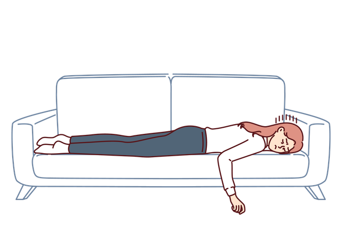 Tired business woman is sleeping on couch  Illustration