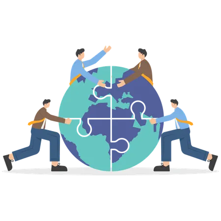 Pessoas ao redor do mundo trabalham em equipe  Ilustração