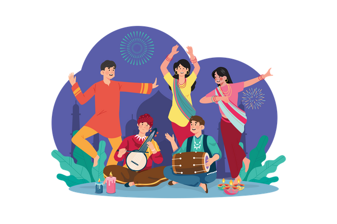 Traditional Diwali festival celebration  イラスト