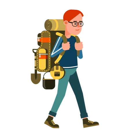 Turista com mochila  Ilustração