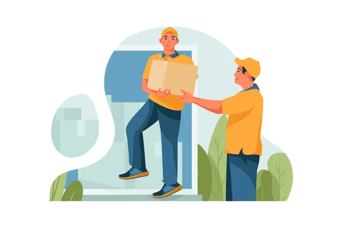 Two shippers are transporting goods into the warehouse  Illustration