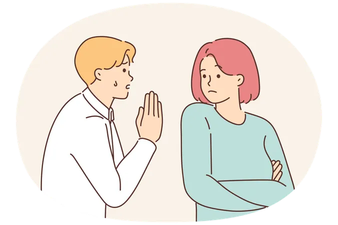 Un hombre infeliz pide atención a una mujer testaruda  Ilustración