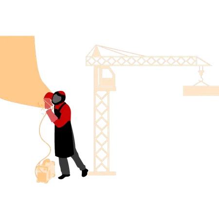 Un travailleur portant un masque soude  Illustration