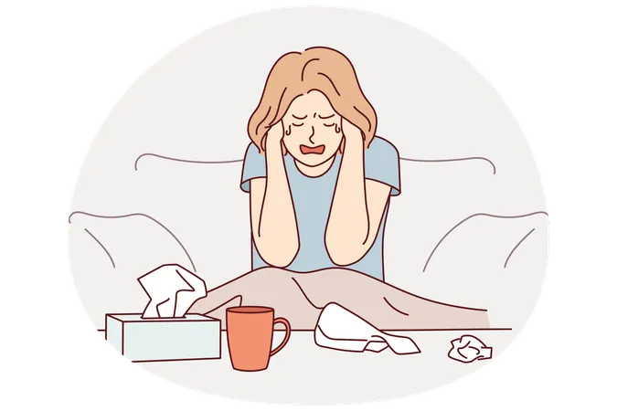 Unhappy woman crying at home  Illustration