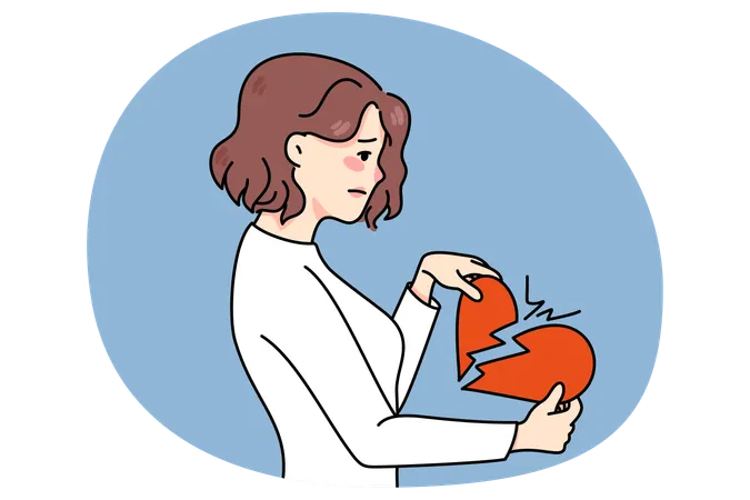 Unhappy woman hold broken heart  Illustration