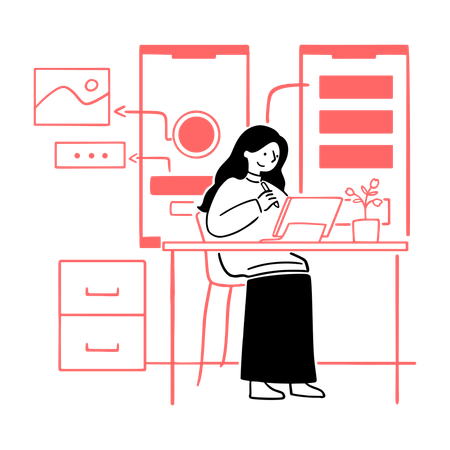 UX-Designer mit UI-Wireframes  Illustration