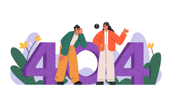 Verwirrte Frau und Mann suchen etwas über die Nummer 404  Illustration