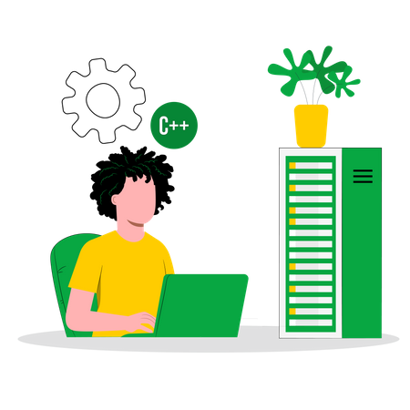 Weibliche C plus plus-Entwicklerin, die an der Entwicklung arbeitet  Illustration