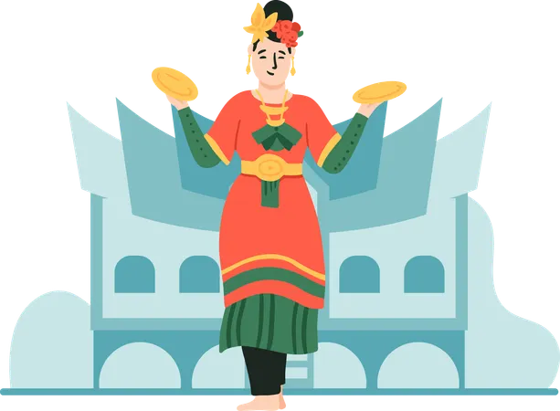 West sumatra traditional Dance from indonesia  Illustration